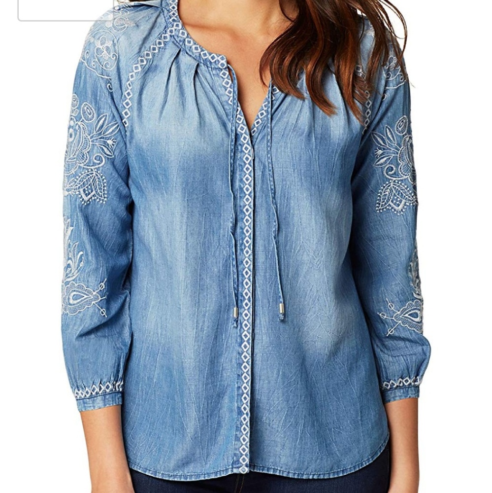 Vintage America Blues Carmela Peasant Chambray Top